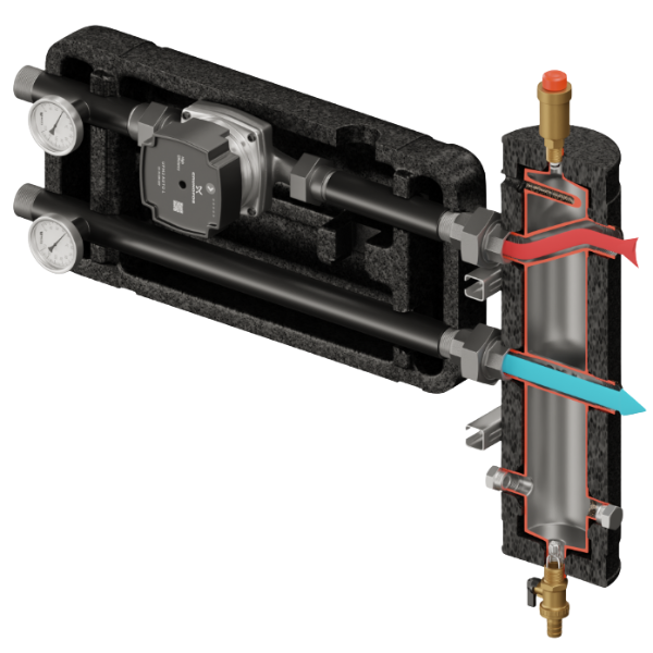 Zestaw hydrauliczny Pluton 070 ze sprzęgłem SHE-CD PRO 55 kW + grupa mieszająca uniwersalna + pompa obiegowa 25/7 230 V Grundfos Elterm 815070
