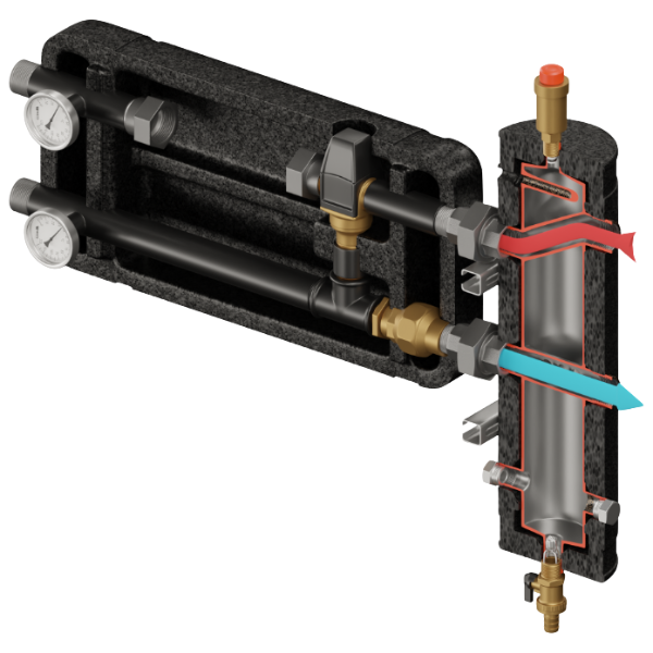Zestaw hydrauliczny Pluton 300 ze sprzęgłem SHE-CD PRO 55 kW + grupa mieszająca z zaworem termostatycznym VTA 322 ESBE Elterm 815300