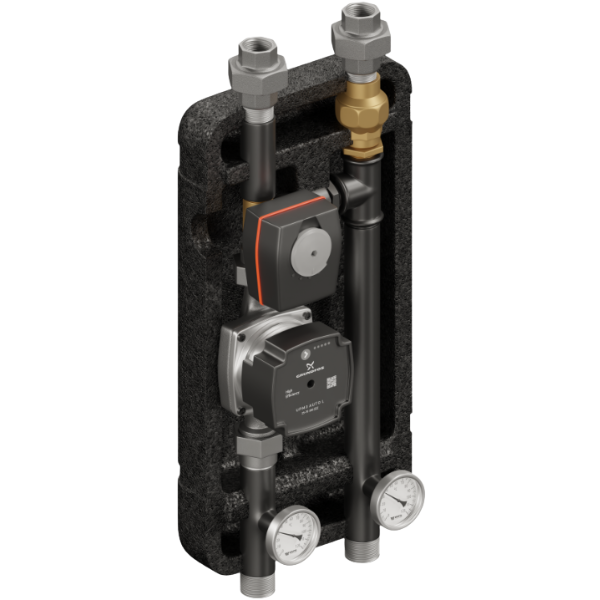 Grupa pompowa DN25 z zaworem progresywnym 3-drogowym VRG 432 ESBE z siłownikiem ARA ESBE i pompą obiegową 25/7 230 V Grundfos Elterm 625480