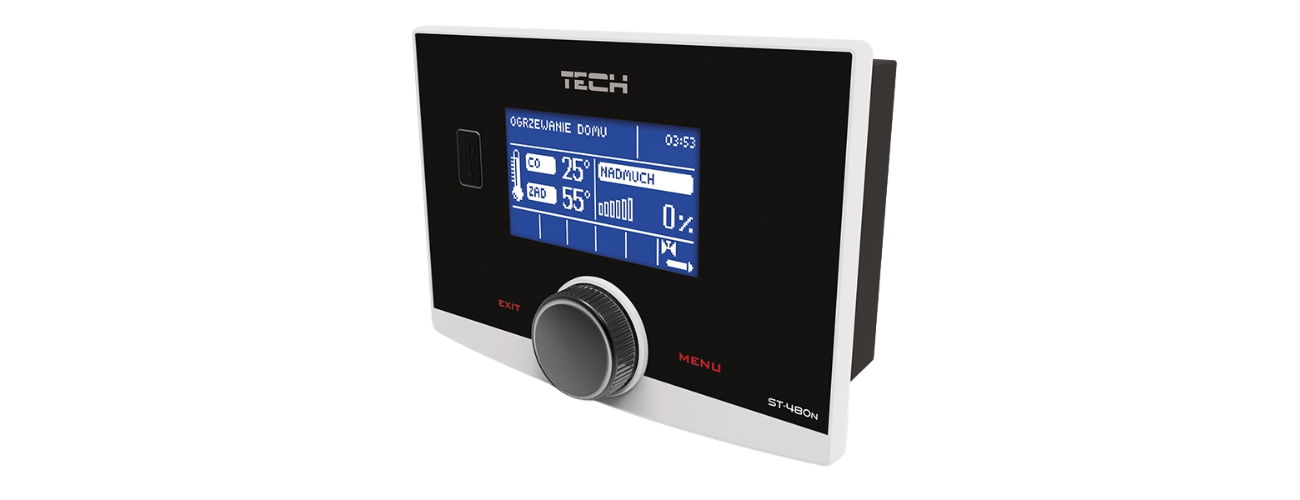 TECH ST‑480 N – regulator do kotła z podajnikiem ślimakowym; sterowanie wentylatorem, podajnikiem i pompami CO/CWU