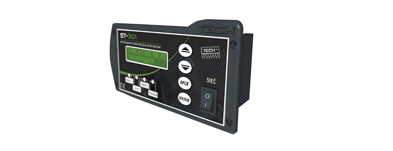 TECH ST‑301 (0447) – sterownik do reaktora biologicznego / przydomowej oczyszczalni; sterowanie czasowe sprężarki i zaworów