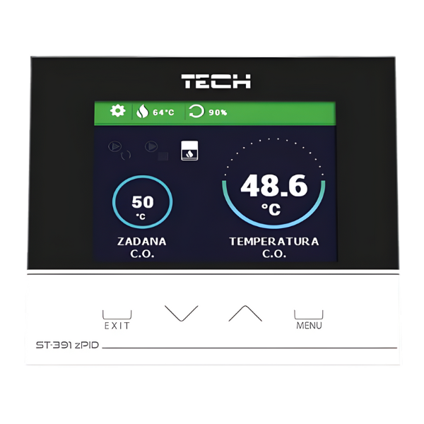 Sterownik do kominka TECH ST‑391 – czujnik temperatury spalin i sterowanie przepustnicą Ø100 mm
