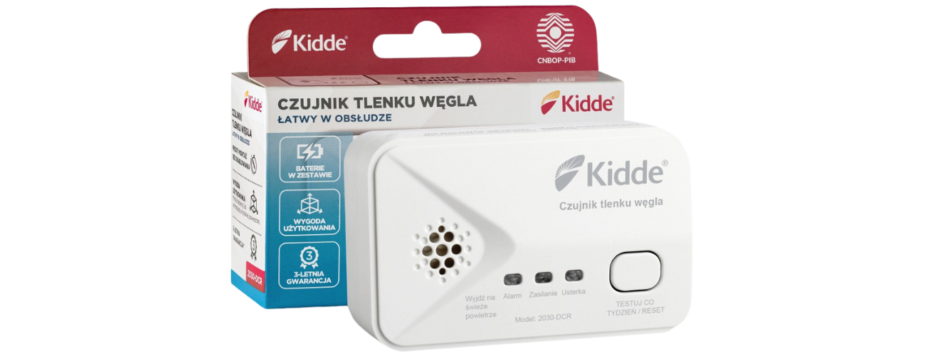 KIDDE 2030‑DCR – bateryjny czujnik tlenku węgla z alarmem 85 dB i 10‑letnim sensorem elektrochemicznym