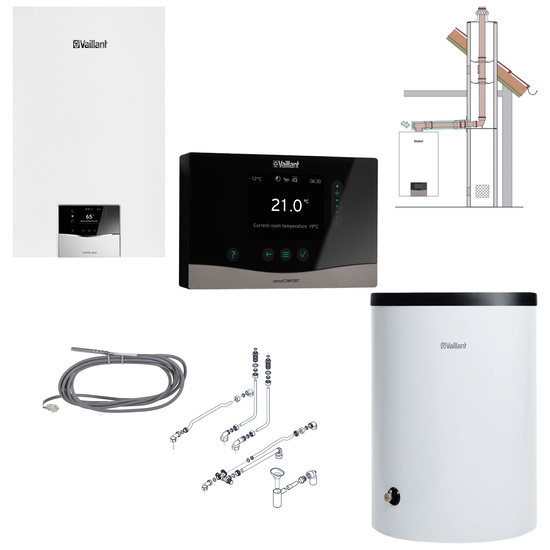 Pakiet Vaillant ecoTEC Plus VC 15CS/1-5 + zasobnik VIH R 120/6B + regulator VRC 720f sensoCOMFORT + zestaw przyłączeniowy + SPS do szachtu 0010043640