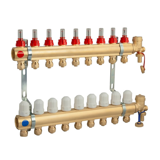 Rozdzielacz mosiężny PHA-107/Z 10-drogowy ze złączkami do rur pex Perfexim 30-107-1000-004