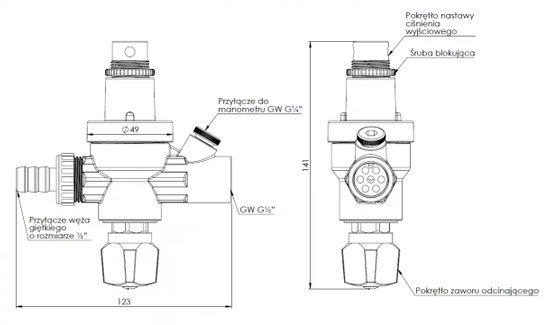 Zawór do automatycznego napełniania instalacji FA, 0,5÷3,0 bar, GW G1/2", przyłącze do manometru AFRISO 42405