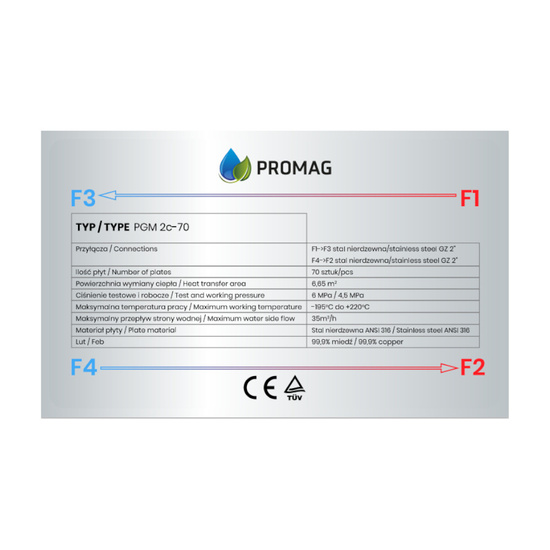 Wymiennik ciepła 70 płytowy 480 kW 2" dwustronny PROMAG PGM-2c-70