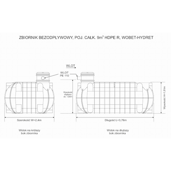 Zbiornik bezodpływowy Szambo HDPE R N.F. 9m3, jednopłaszczowy Wobet 0289