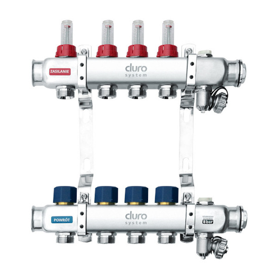 Rozdzielacz do podłogówki 1" Duro System R-2 sekcje INOX D/S-RN-OP-2