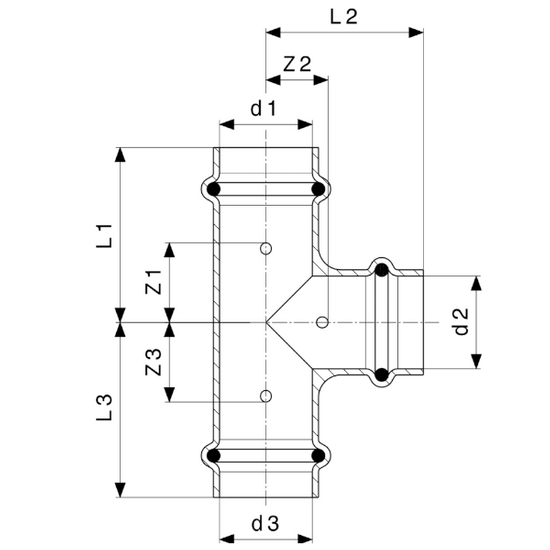 Trójnik redukcyjny miedziany Profipress G 22 x 15 x 22 mm z SC-Contur WODA Viega 292027