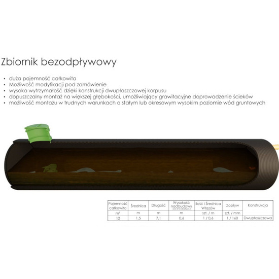 Zbiornik bezodpływowy Szambo HDPE Z 12m3, dwupłaszczowy Wobet 0256