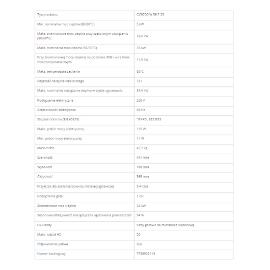 Kocioł gazowy kondensacyjny jednofunkcyjny Condens GC5700iW 35 kW Bosch 7736902418