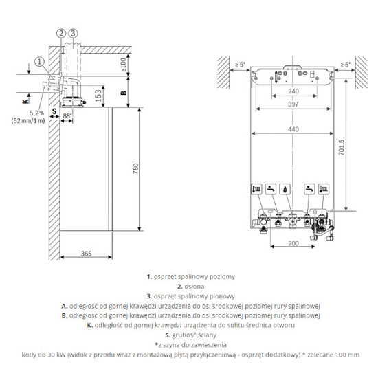 Pakiet Bosch kocioł gazowy kondensacyjny jednofunkcyjny Condens GC5700iW 24P 24 kW + zasobnik c.w.u. WST120-50 120 L + regulator EasyControl CT200 + SPS do szachtu 8734100845