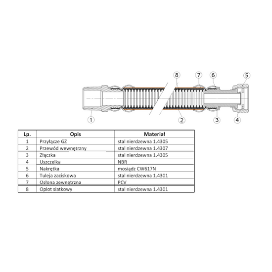 Wąż przyłączeniowy do gazu GW-GZ 1/2" 175 cm Calido CA/WG-1/2-175-WZ