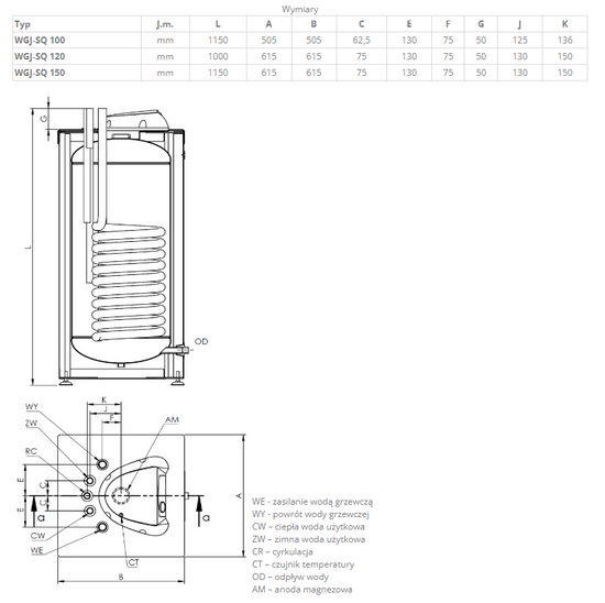 Wymiennik c.w.u. z 1 wężownicą WGJ-SQ 100l Elektromet 076-10-101