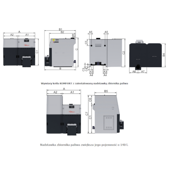 Kocioł automatyczny z samoczyszczącym palnikiem na pellet KOMFORT 12 kW Tekla KB-400014