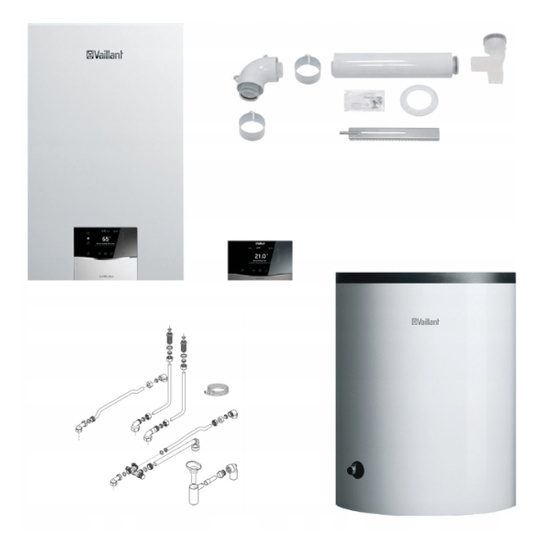 Pakiet Vaillant ecoTEC Plus VC 15CS/1-5 + zasobnik VIH R 120/6B + regulator VRC 720 sensoCOMFORT + zestaw przyłączeniowy + SPS do szachtu 0010043616