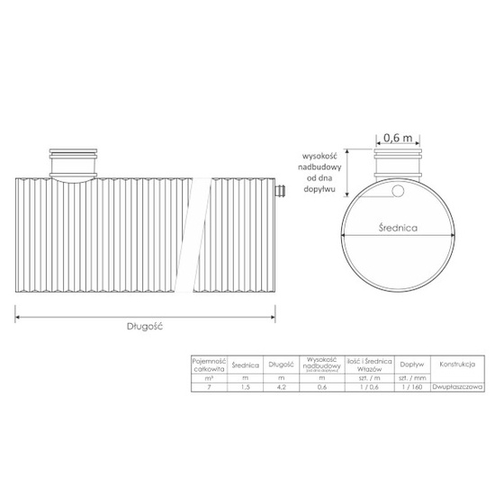Zbiornik bezodpływowy Szambo HDPE Z 7m3, dwupłaszczowy Wobet 0251