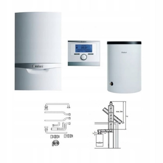 Pakiet Vaillant kocioł VC 146/5-5 + zasobnik VIH150/6B + multiMATIC 700/6 +nadtynkowy zestaw podłączeniowy + komin do szachtu 0010018050