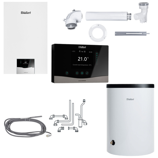 Pakiet Vaillant ecoTEC Plus VC 15CS/1-5 + zasobnik VIH R 120/6B + regulator VRC 720f sensoCOMFORT + zestaw przyłączeniowy + SPS przez ścianę lub dach 0010043652