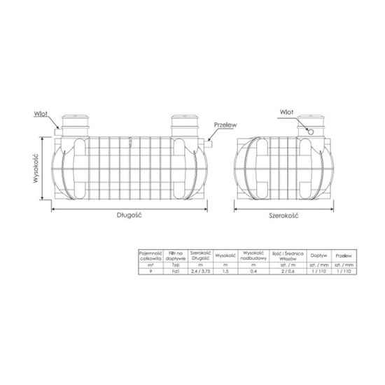 Zbiornik na deszczówkę HDPE R 9m3 + filtr, pompa Karcher BP2 CISTERN 0,8 kW, wyłącznik ciśnieniowy IBO PC-59 Wobet 0294