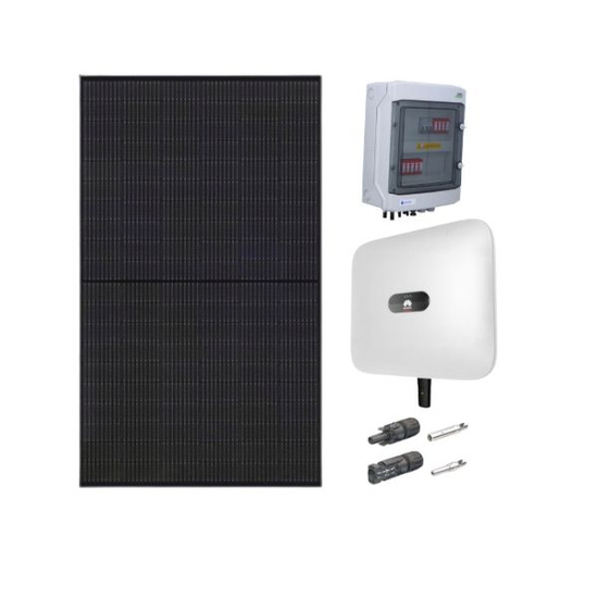 Zestaw fotowoltaiczny panel PV 400 W czarny JA Solar + falownik hybrydowy trójfazowy 10 kW Huawei + rozdzielnica DC/AC hermetyczna + złączki MC4 HUA JAS 400WP/10 KW