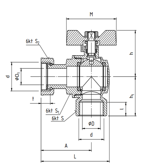 Zawór kulowy kątowy motylek PHA-010/O 1 1/4" DN32 Perfexim 00-010-0320-001