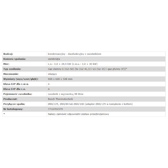 Kocioł gazowy kondensacyjny dwufunkcyjny Condens GC5300iWT 24/48 kW z wbudowanym zasobnikiem z wężownicą 48 l Bosch 7716701579