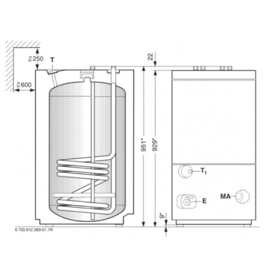 Pakiet Bosch kocioł gazowy kondensacyjny jednofunkcyjny Condens GC5700iW 24P 24 kW + zasobnik c.w.u. WD160B 160 L + regulator EasyControl CT200 + SPS do szachtu 8734100852