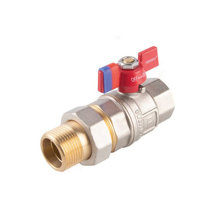 Zawór kulowy nakrętno-wkrętny z motylkiem śrubunkiem 1/2" F-Power Ferro KFPS1