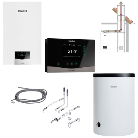Pakiet Vaillant ecoTEC Plus VC 15CS/1-5 + zasobnik VIH R 150/6B + regulator VRC 720f sensoCOMFORT + zestaw przyłączeniowy + SPS do szachtu 0010043639