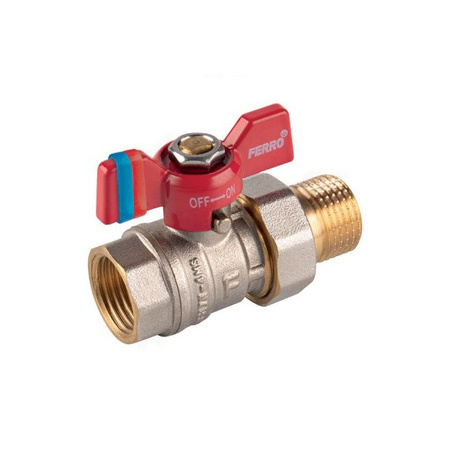 Zawór kulowy nakrętno-wkrętny z motylkiem ze śrubunkiem 1" F-Comfort Ferro KFCS3