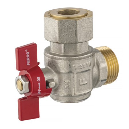 Zawór kulowy kątowy z połśrubunkiem nakrętno-wkrętny z motylkiem 3/4" FERRO KFM2SGK