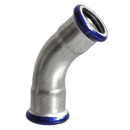Kolano dwukielichowe zaprasowywane 28 mm 45 st. VESBO INOX STEEL IZ2K45-28