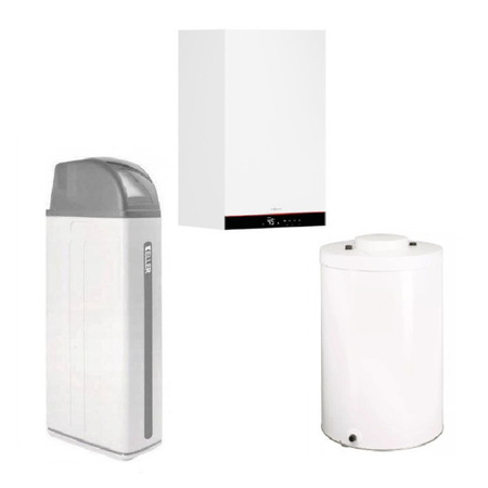 Pakiet Viessmann kocioł gazowy jednofunkcyjny Vitodens 050-W B0HA 25 kW + zasobnik Vitocell 120 L Z028058 + Stacja zmiękczająca wodę KELLER Family line 20 KEL 160020