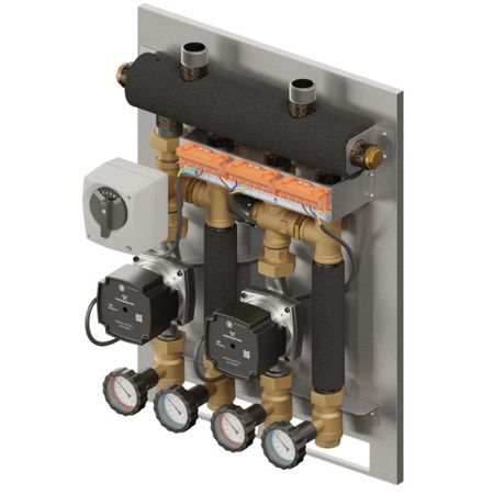 Zestaw hydrauliczny 2 grup mieszających Szwadron PRO 2D 364 ze sprzęgło-kolektorem SKE 2DC 35 kW + zawór termostatyczny VTA 322 ESBE + zawór 3-drogowy VRG 432 1” z siłownikiem ESBE + pompa obiegowa 15/6 230 V LFP (2 szt.) Elterm 835364