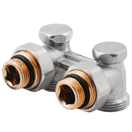 Zawór grzejnikowy grzybkowy odcinający kątowy podwójny PHA-035 1/2" x 3/4" z nyplami Perfexim 20-035-0000-000