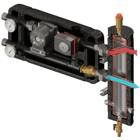 Zestaw hydrauliczny Pluton 460 ze sprzęgłem SHE-CD PRO 55 kW + zawór 3-drogowy VRG 432 1” z siłownikiem + pompa obiegowa 25/6 230 V LFP Elterm 815460