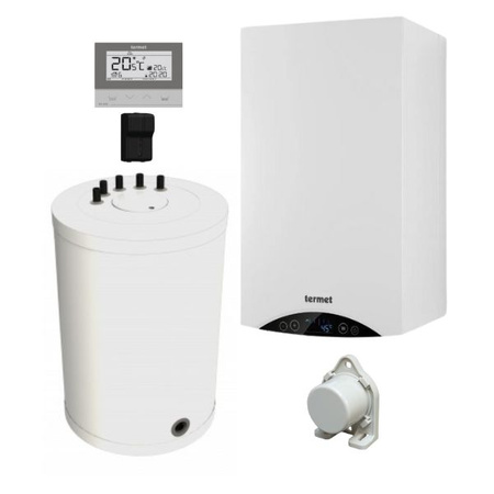 Pakiet Termet kocioł gazowy kondensacyjny jednofunkcyjny EcoCondens Gold Plus II 25 kW + zasobnik SG Plus 120 L + regulator bezprzewodowy ST-292 V2 + czujnik temperatury zewnętrznej WKP58T1V2120E/PLAT