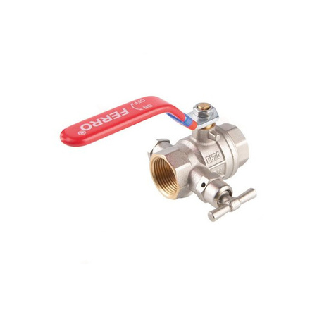 Zawór kulowy nakrętno-nakrętny z dźwignią odpowietrznikiem i korkiem 1/2" F-Power Ferro KFPOM1