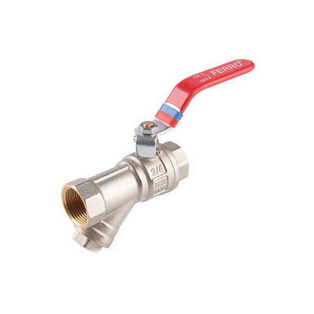 Zawór kulowy nakrętno-nakrętny z dźwignią z filtrem 3/4" F-Power Ferro KFPZF2