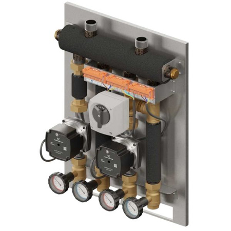 Zestaw hydrauliczny 2 grup mieszających Szwadron PRO 2D 460 ze sprzęgło-kolektorem SKE 2DC 35 kW + zawór 3-drogowy VRG 432 1” z siłownikiem ESBE + pompa obiegowa 15/6 230 V LFP (2 szt.) Elterm 835460