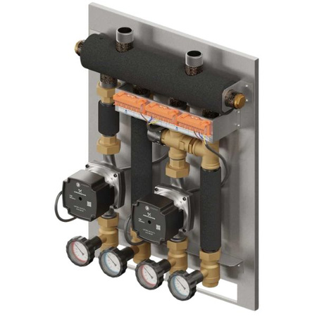 Zestaw hydrauliczny 2 grup mieszających Szwadron PRO 2D 370 ze sprzęgło-kolektorem SKE 2DC 35 kW + zawór termostatyczny VTA 322 ESBE + pompa obiegowa 15/7 230 V Grundfos (2 szt.) Elterm 835370