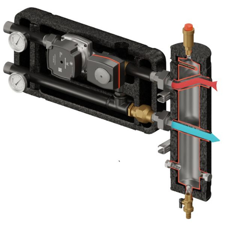 Zestaw hydrauliczny Pluton 480 ze sprzęgłem SHE-CD PRO 55 kW + zawór 3-drogowy VRG 432 1” z siłownikiem + pompa obiegowa 25/7 230 V Grundfos Elterm 815480