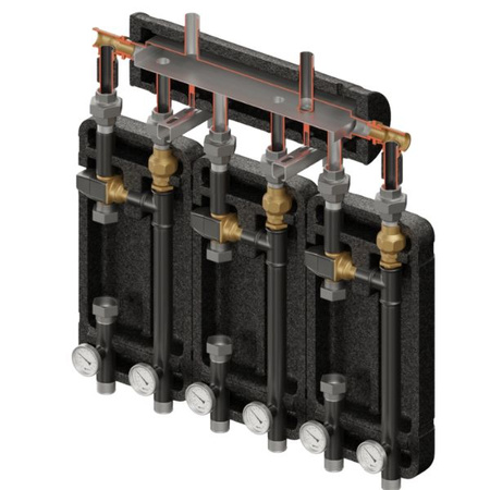 Zestaw hydrauliczny 3 grup mieszających Brygada 3D+ 7555 z rozdzielaczem KRE 3D+ + zawór termostatyczny VTA 372 ESBE (3 szt.) Elterm 847555
