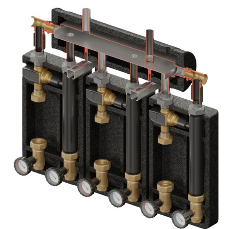 Zestaw hydrauliczny 3 grup mieszających Brygada PRO 3D+ 7555 z rozdzielaczem KRE 3D+ + zawór termostatyczny VTA 372 ESBE (3 szt.) Elterm 867555