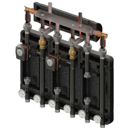 Zestaw hydrauliczny 3 grup mieszających Brygada 3D+ 7044 z rozdzielaczem KRE 3D+ + zawór 3-drogowy VRG 432 1” i siłownikiem ESBE (2 szt.) Elterm 847044