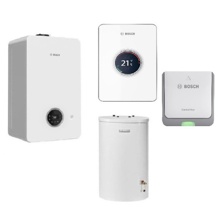 Pakiet Bosch kocioł gazowy kondensacyjny jednofunkcyjny Condens GC2300iW 15P 15 kW + zasobnik c.w.u. WST120-50 120 L + regulator EasyControl CT200 biały + moduł K20RF 8734100656