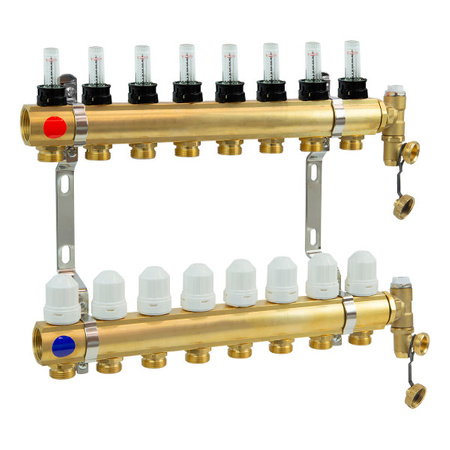 Rozdzielacz mosiężny PHA-107/1/S 2-drogowy z rotametrem L-159 mm Perfexim 30-107-0200-011