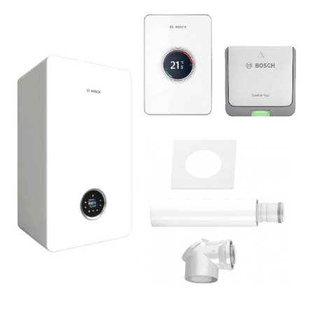 Pakiet Bosch kocioł gazowy kondensacyjny dwufunkcyjny Condens GC5700i 30/35 C 30 kW + regulator EasyControl CT200 + moduł K20RF + SPS do szachtu 8734100876